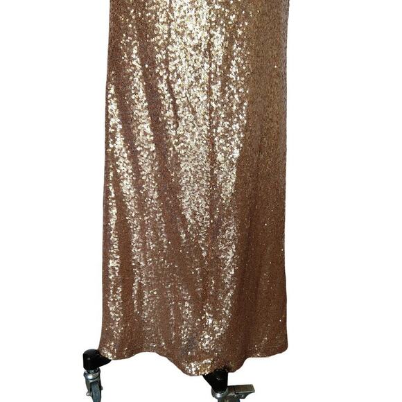 Vintage 90s Y2K Prom Dress Maxi Gown Size 4 Rose Gold Sequins Formal Cape Back - Picture 8 of 10